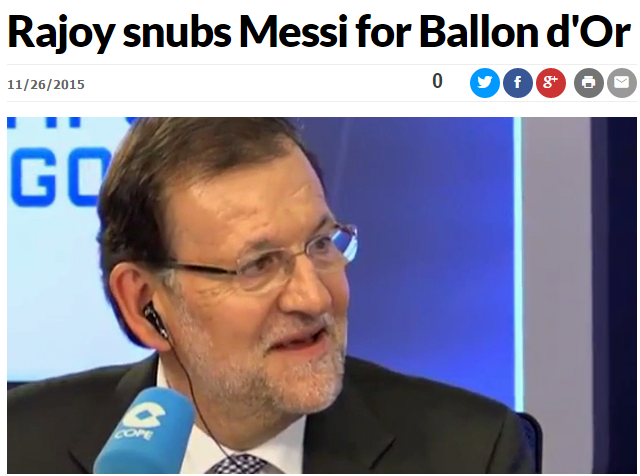 西班牙首相：金球前三没梅西 巴萨暂时无法战胜