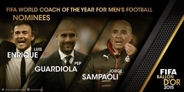FIFA最佳教练候选：恩里克、瓜迪奥拉、桑保利