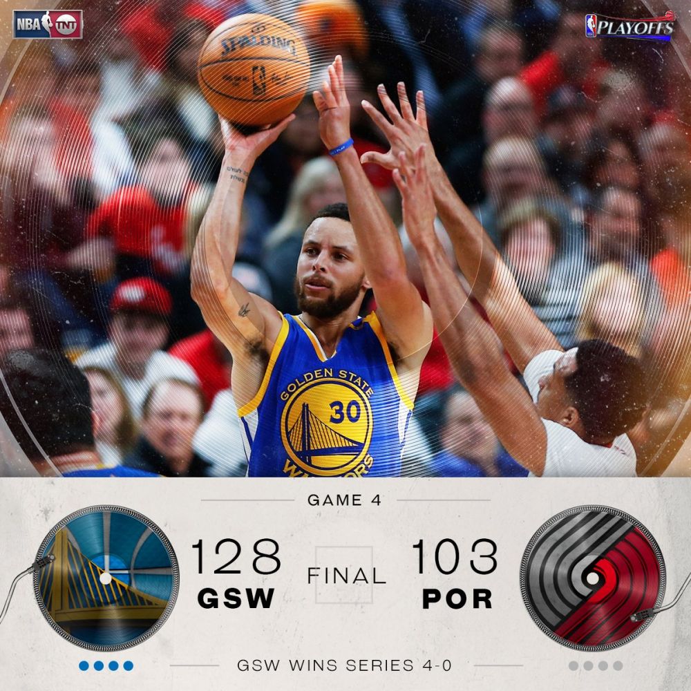 勇士横扫开拓者 队史第三次实现横扫