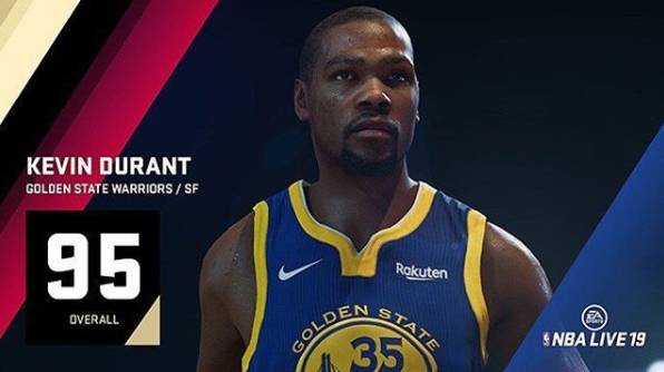 美媒公布杜兰特NBA  LIVE  19 评分：95