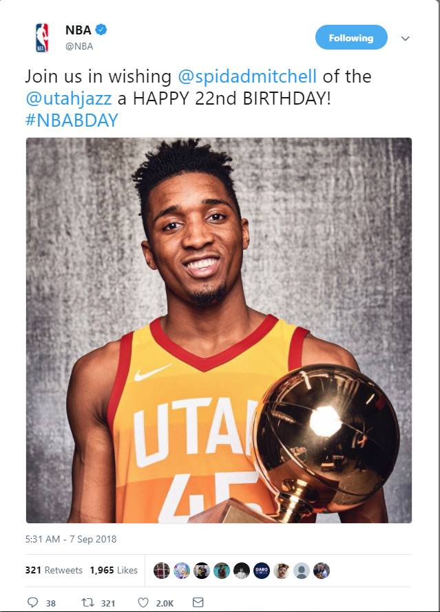 祝福！NBA 官方祝米切尔22 岁生日快乐