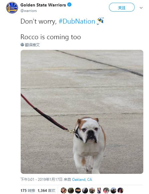 特殊嘉宾！Rocco将随勇士队出征洛杉矶