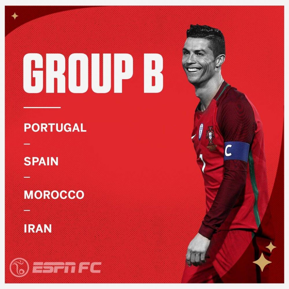 世界杯B组球队:葡萄牙、西班牙、摩洛哥、伊朗
