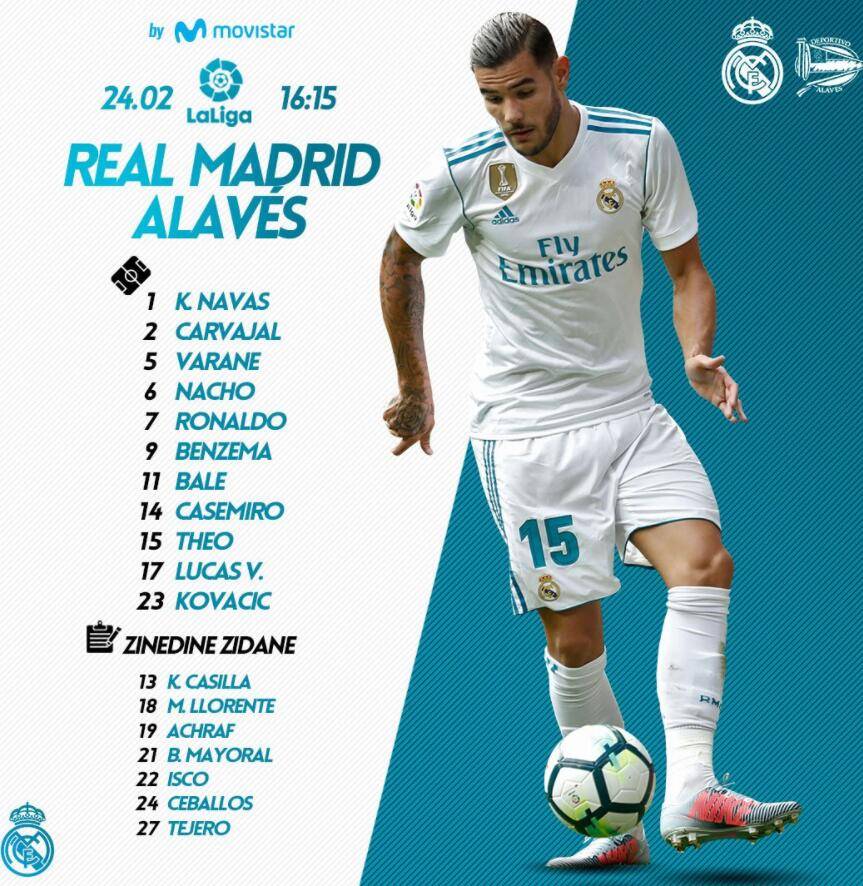 皇马vs阿拉维斯首发:BBC领衔 C罗出任队长