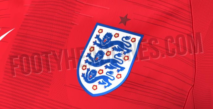 英格兰2018世界杯客场球衣谍照,红色为主-直播