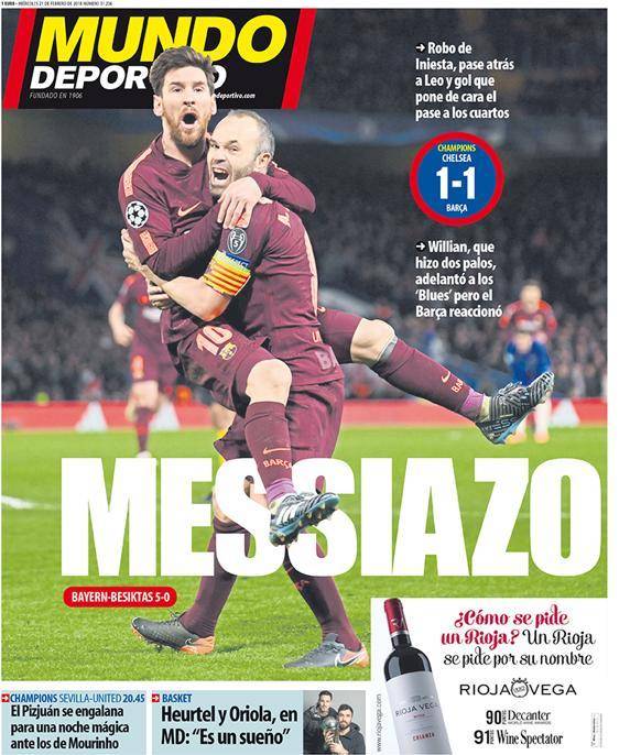 西甲今日头版:梅西进球巴萨客平 皇马今战莱加