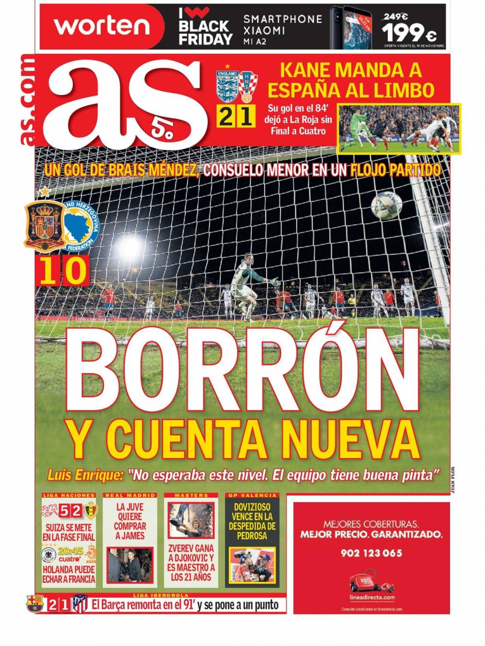 西甲今日头版:西班牙无缘进四强 巴萨给登贝莱